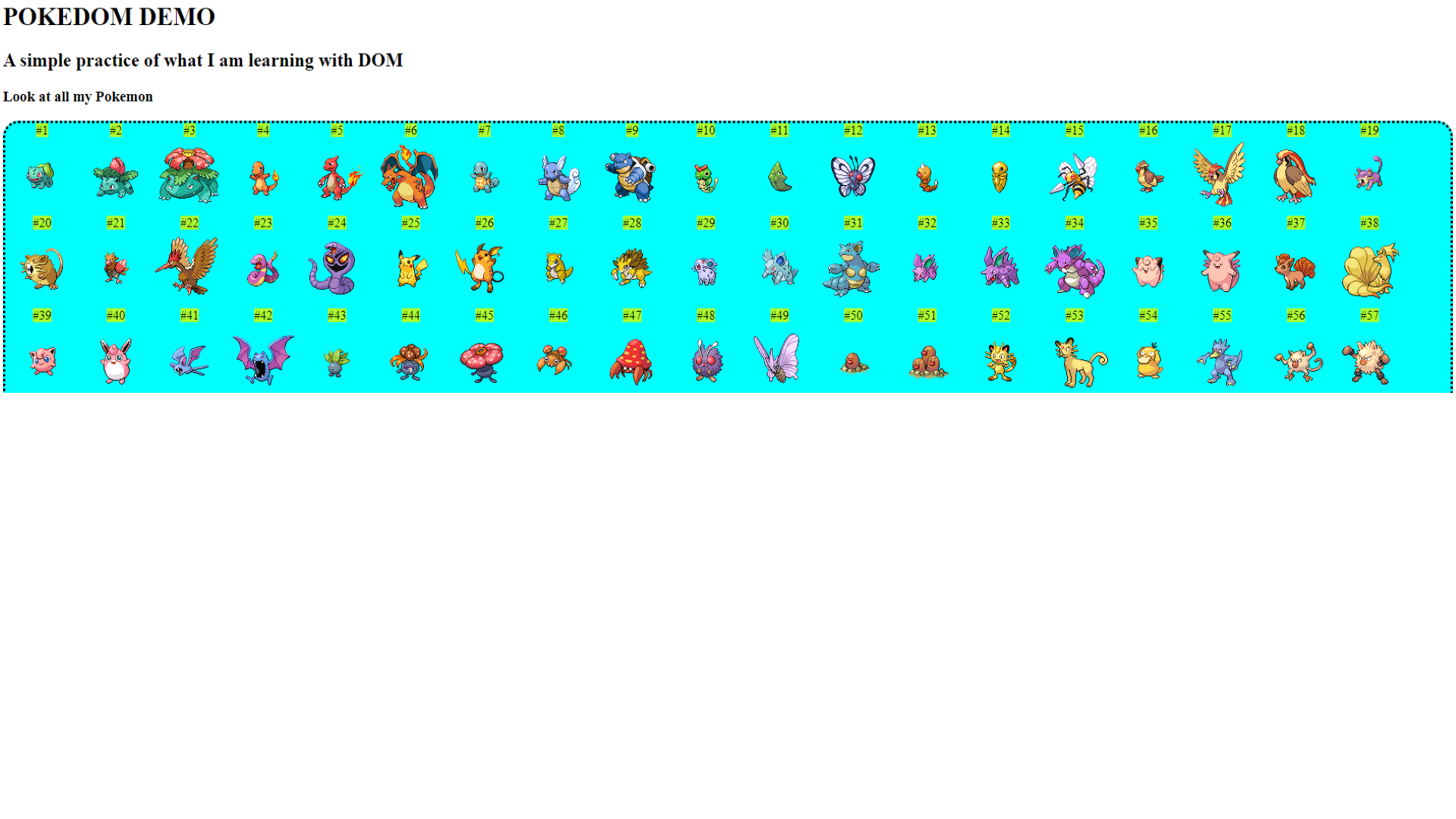 A list of Pokemons